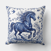 Cheval frison de style Delft Delftware dans un pré