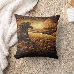 Coussin Cheval galopant à travers des champs d'or au couch