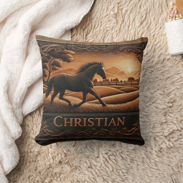 Coussin Cheval galopant en paysage Pittoresque au coucher  (Couverture)