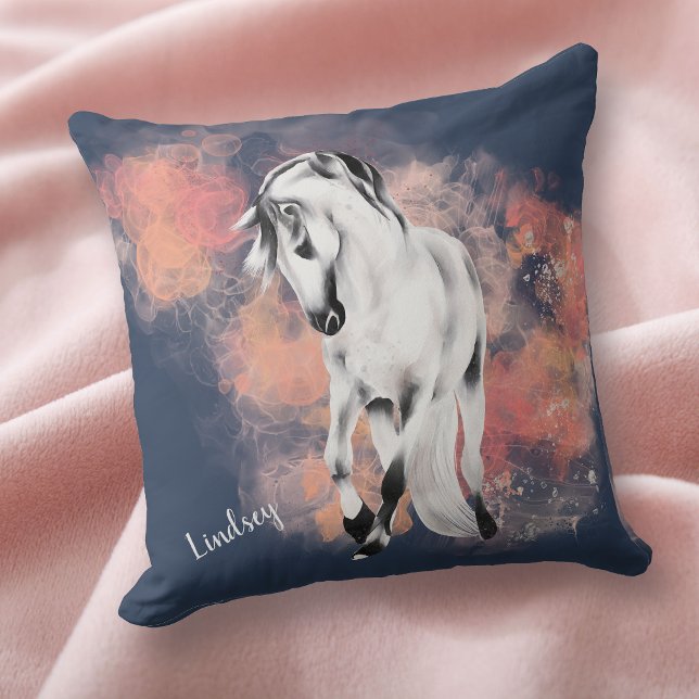 Coussin Cheval gris Imaginaire Nuages roses Bleu (Créateur téléchargé)