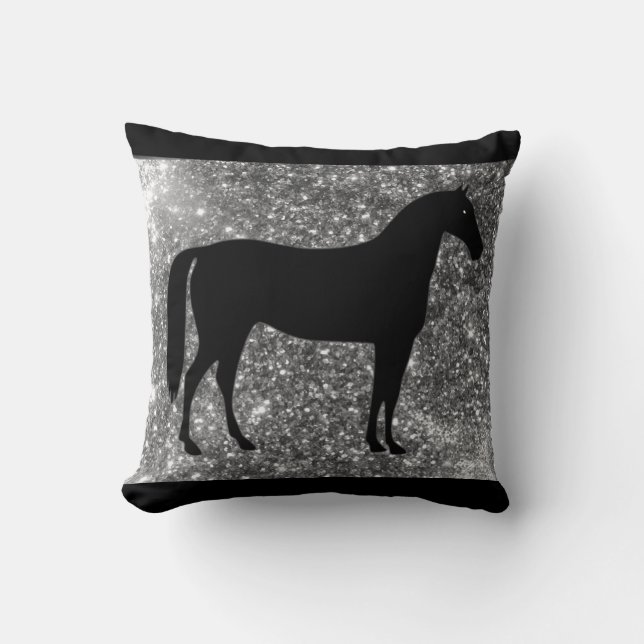 Coussin Cheval Jetez l'oreiller en noir et argenté (Recto)