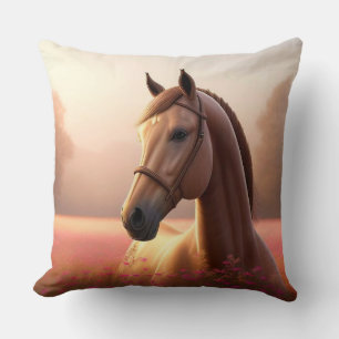 Coussin Cheval majestueux debout dans une prairie vibrante