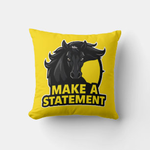 Coussin Cheval Noir Audacieux avec Texte Motivationnel
