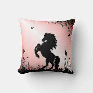 Coussin Cheval noir cabré rose