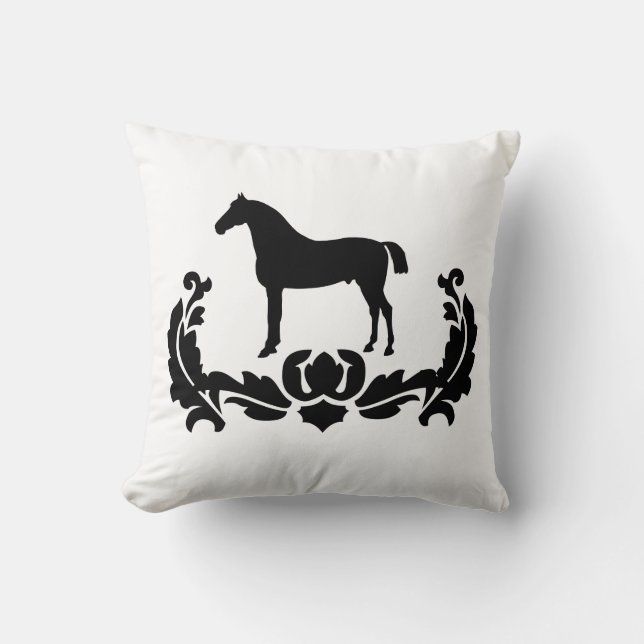 Coussin Cheval noir et blanc Damas (Recto)