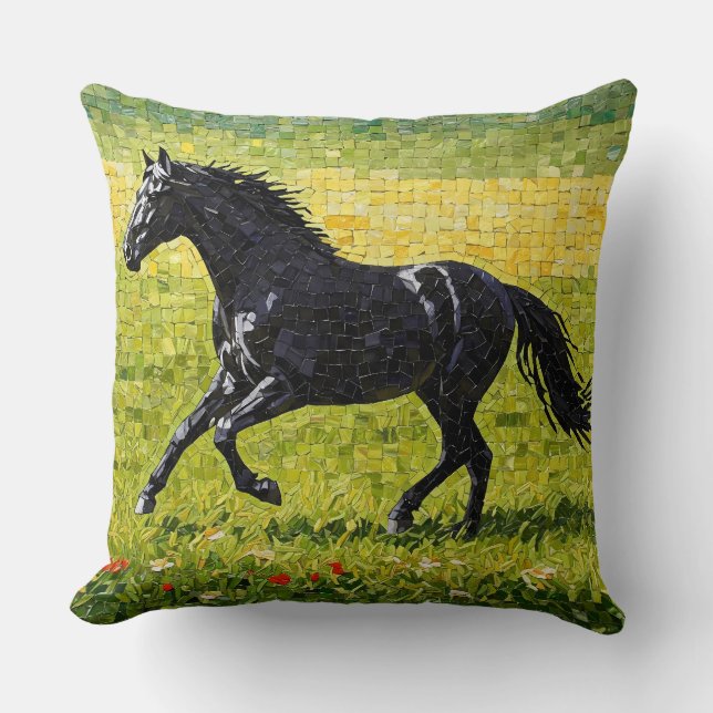 Coussin Cheval noir sur la prairie (Recto)