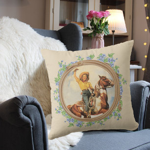 Coussin Cheval occidental vintage de cow-girl avec des