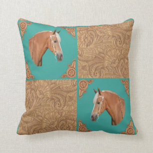 Coussin Cheval Palomino Avec Impression En Cuir Et Turquoi