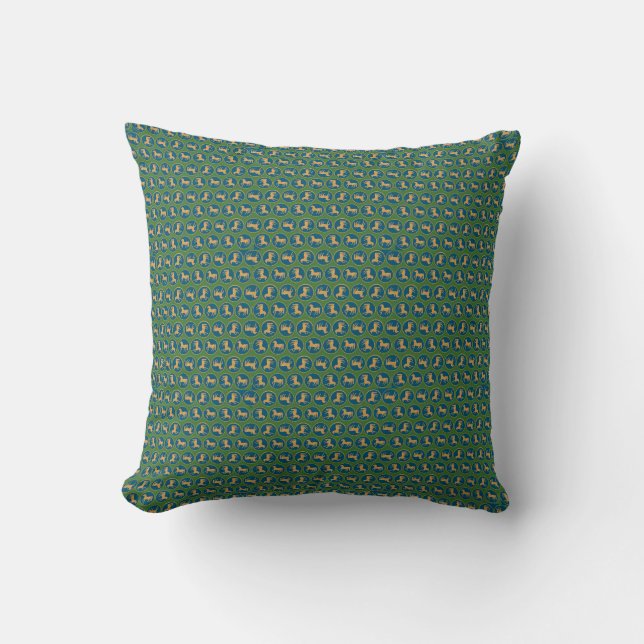 Coussin Cheval peint à la main avec effet or sur vert fonc (Recto)