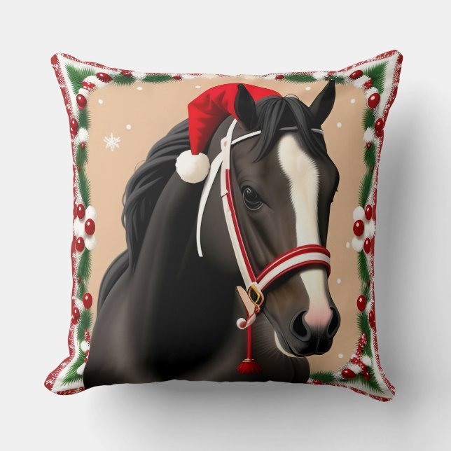 Coussin Cheval portant Festive Santa Hat à Noël (Recto)