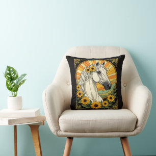 Coussin Cheval Purebred Et Fleurs Susan À Oeil Noir