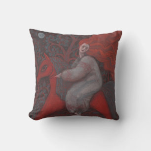Coussin "Cheval Rouge", femme gingembre, art folklorique, 