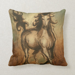 Coussin Cheval sauvage et couleurs chaudes
