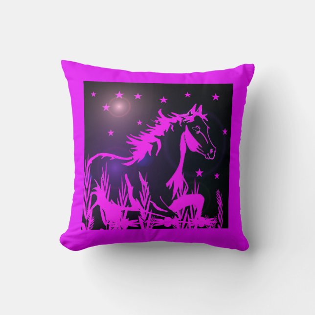 Coussin cheval sauvage graphique, rose (Recto)