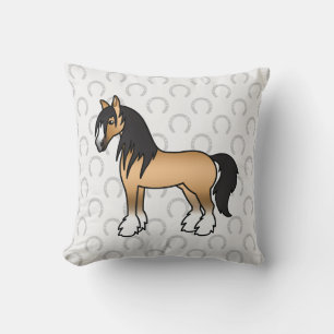 Coussin Cheval Shire Gypsy Vanner de dessin animé Buckskin