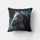 Coussin Cheval sur fond noir avec teintes bleues (Verso)