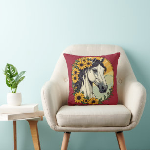 Coussin Cheval Thoroughbred Et Fleurs Susan À Oeil Noir