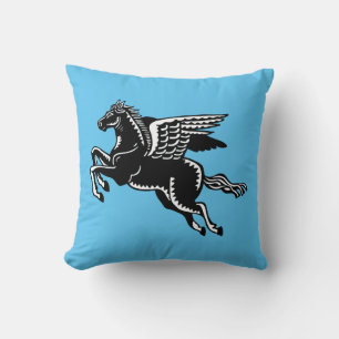 Coussin Cheval volant - Noir et Blanc sur Ciel Bleu