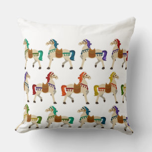 Coussin chevaux arc-en-ciel blanc