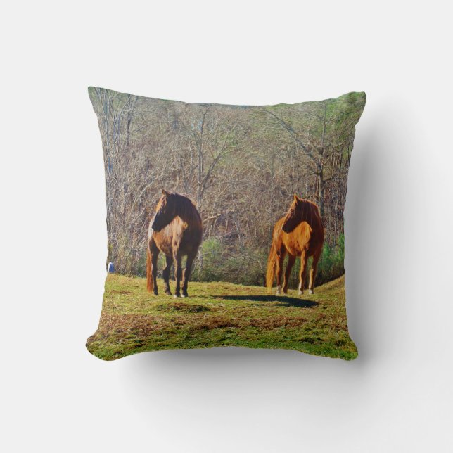 Coussin Chevaux brun foncé et brun clair (Recto)