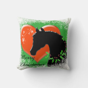 Coussin Chevaux de Coeur III Vacances (Cheval Noir/Coeur R