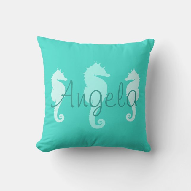 Coussin Chevaux de mer Turquoise personnalisés (Recto)