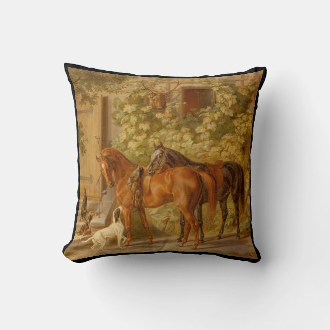 Coussin Chevaux et chien dans la cour (Recto)