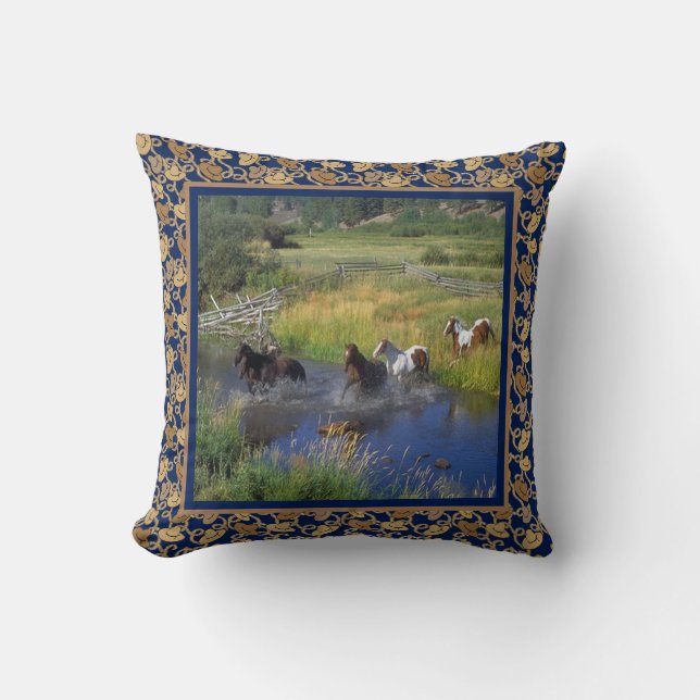 Coussin Chevaux fonctionnant par l'eau et le bleu (Recto)