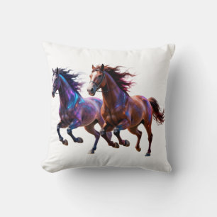 Coussin Chevaux Mystiques Néon Galactiques en Course Paire