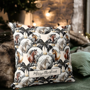 Coussin Chevaux noir et or motif de Noël