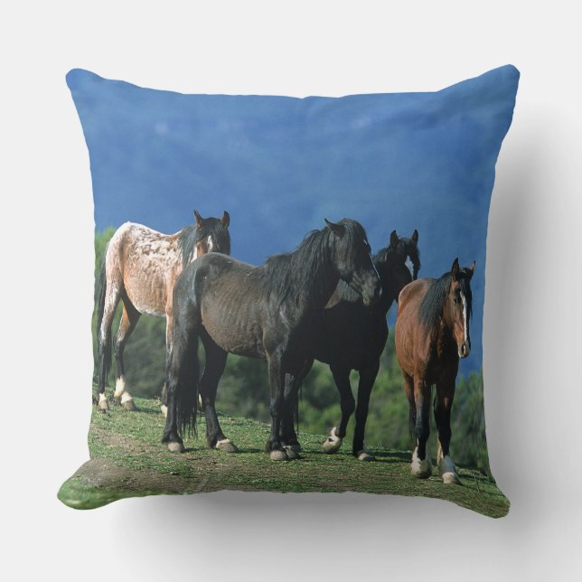 Coussin Chevaux sauvages de mustang dans les montagnes (Recto)