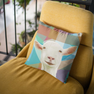 Coussin Chèvre blanche colorée Arrière - plan géométrique
