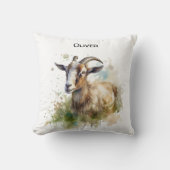 Coussin Chèvre de Ferme à l'aquarelle, sur mesure (Recto)