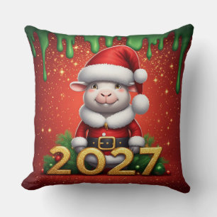 Coussin Chèvre de Noël fantaisiste avec couronne et chapea