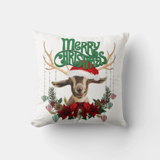 Coussin Chèvre de Noël mignonne avec Antlers et Wreath