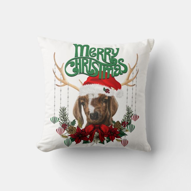 Coussin Chèvre de Noël mignonne avec Antlers et Wreath (Recto)