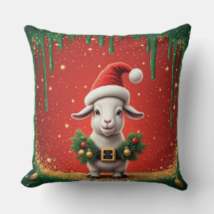 Coussin Chèvre de Noël mignonne avec chapeau de Père Noël,