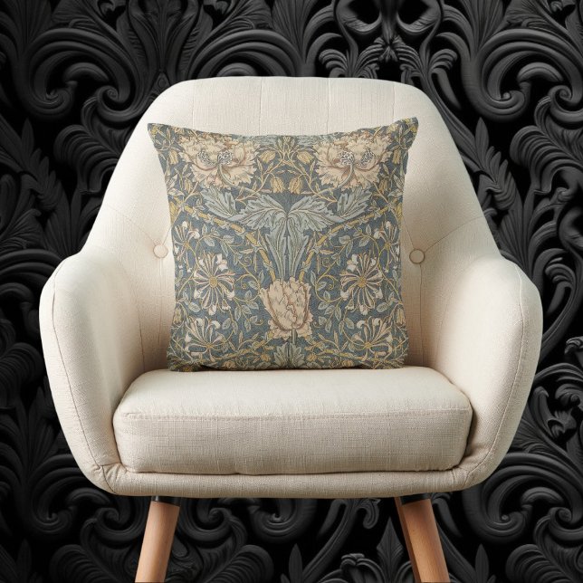 Coussin Chèvrefeuille par William Morris, Art floral vinta (Honeysuckle by William Morris, Vintage Flowers Art Throw Pillow)