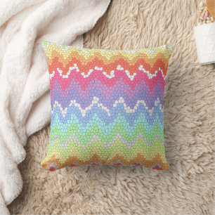 Coussin Chevron arc-en-ciel Vitrail Coloré Abstrait