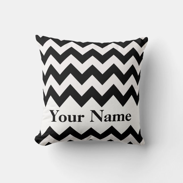 Coussin Chevron audacieux noir avec le monogramme (Recto)