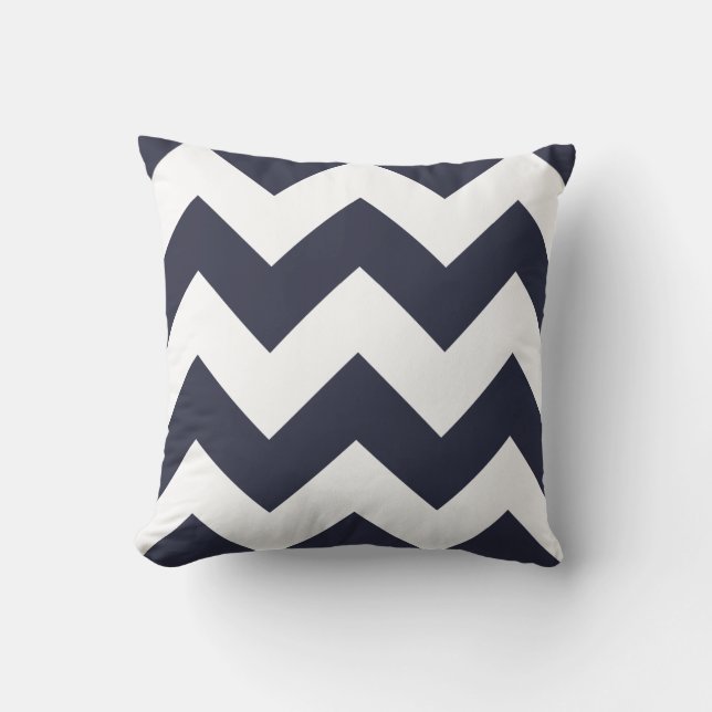 Coussin Chevron avec Navy Blue Zigzag (Recto)