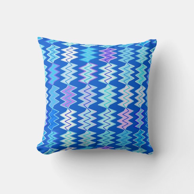 Coussin Chevron brisé - nuances de bleu, violet et aqua (Recto)