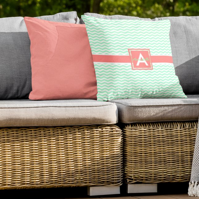 Coussin Chevron Corail Menthe (Créateur téléchargé)