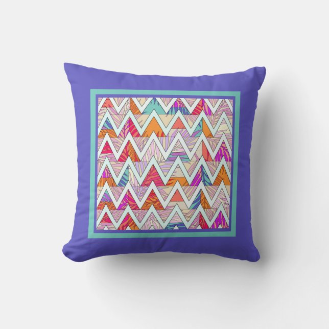 Coussin Chevron feuilleté sur Periwinkle/Mint (Recto)