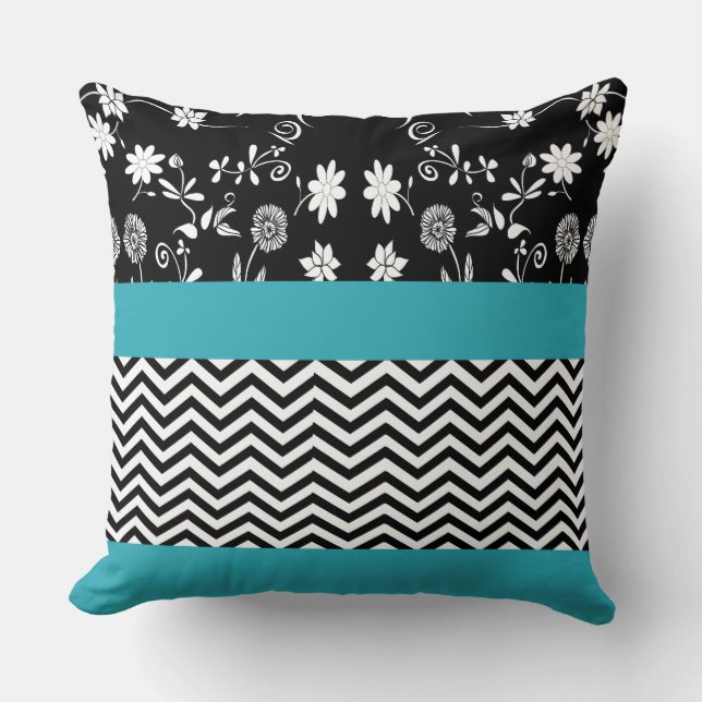 Coussin chevron floral bleu (Recto)