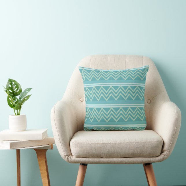 Coussin Chevron géométrique bleu sarcelle vert  (Chaise)