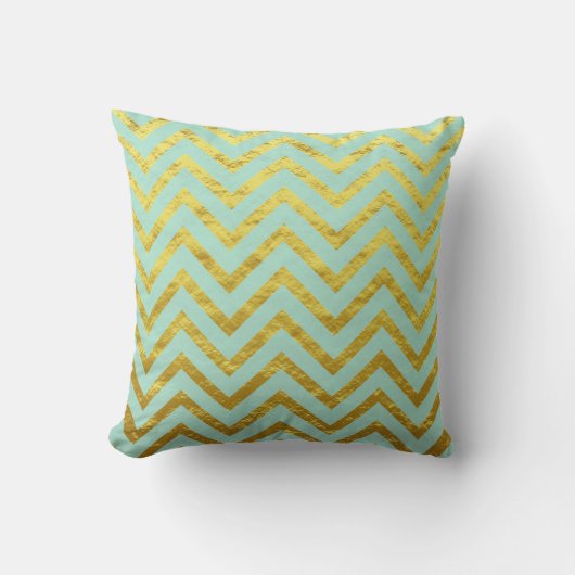 Coussin Chevron Gold Foil Turquoise Blue Motifs Cool (Recto)