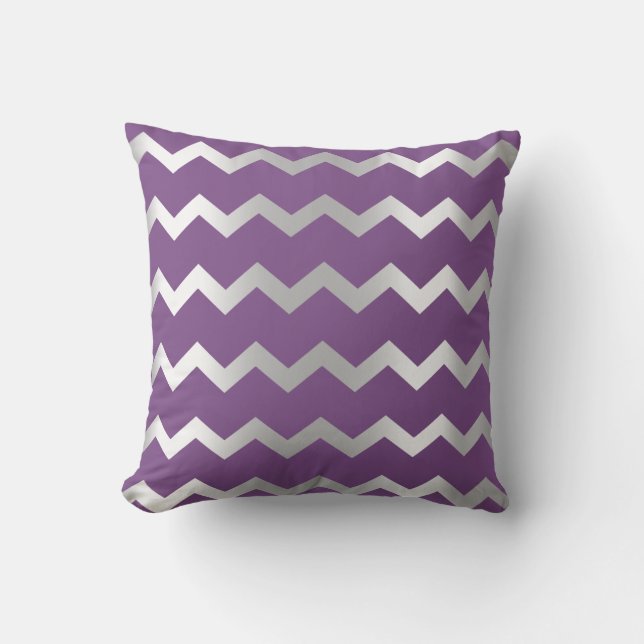 Coussin Chevron Gris Argent Violet Améthyste Rayures métal (Recto)