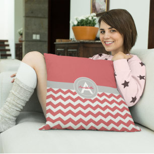 Coussin Chevron Gris Rouge