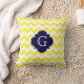 Coussin Chevron jaune blanc Bleu marine Monogramme quatref (Couverture)